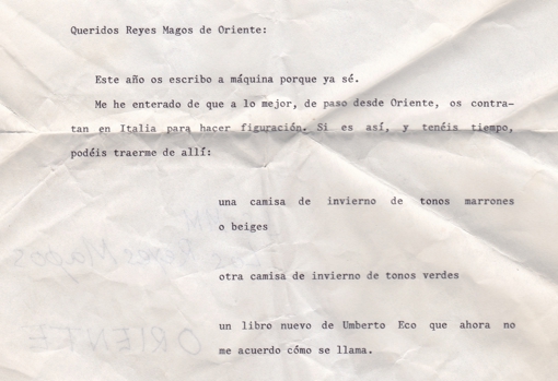 Una de las cartas a los Reyes Magos que Fernán Gómez escribía, ya adulto, a petición de Emma Cohen